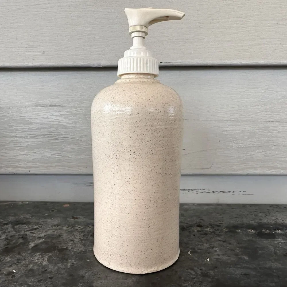 Vintage Home Garden Party Stoneware Soap Lotion Dispenser Birdhouse Flowers